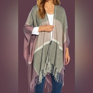 NWT WOOLRICH Reagan Plaid Fringe Hem Shaw Wrap, Wearable Blanket